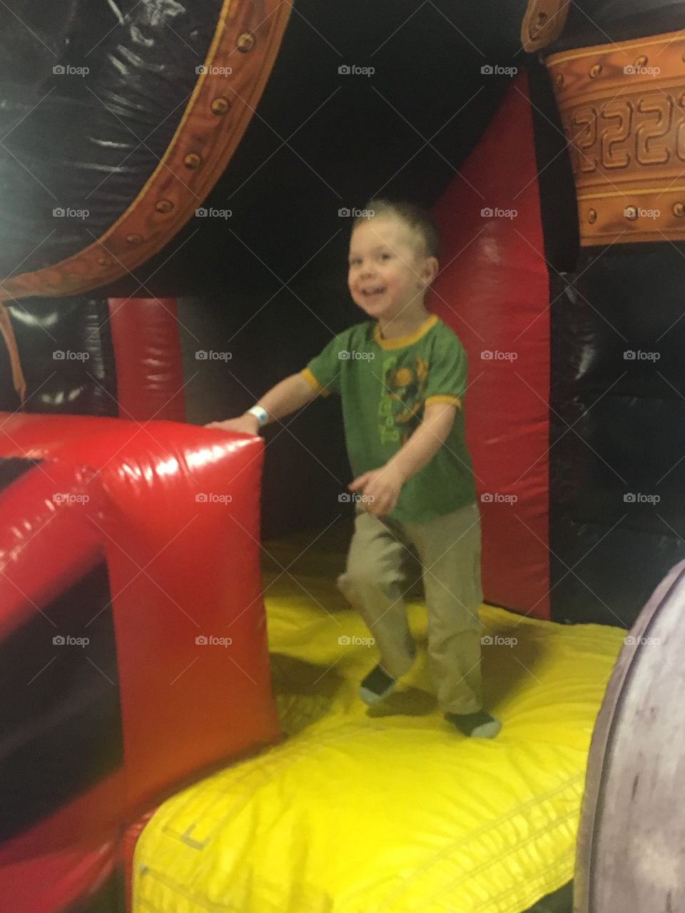 Having fun in a bouncy train 