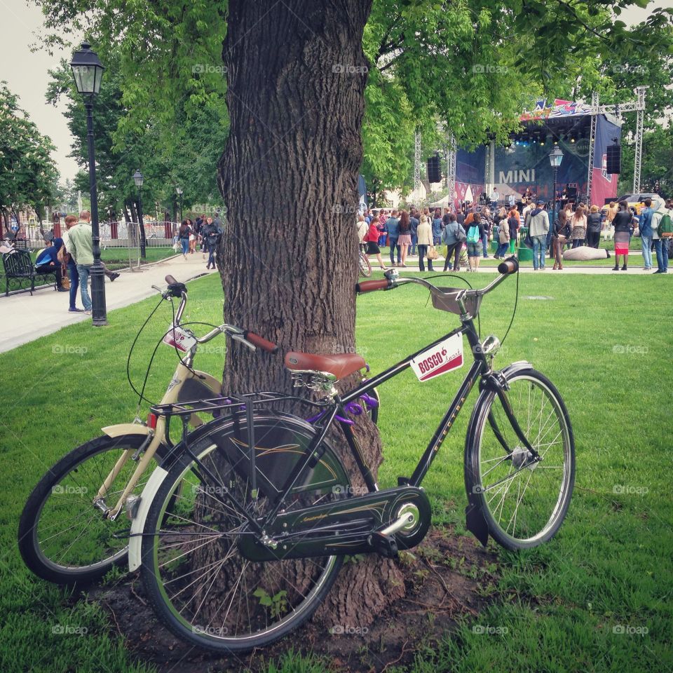 Colored electra bicycles on music festival in Moscow, Russia