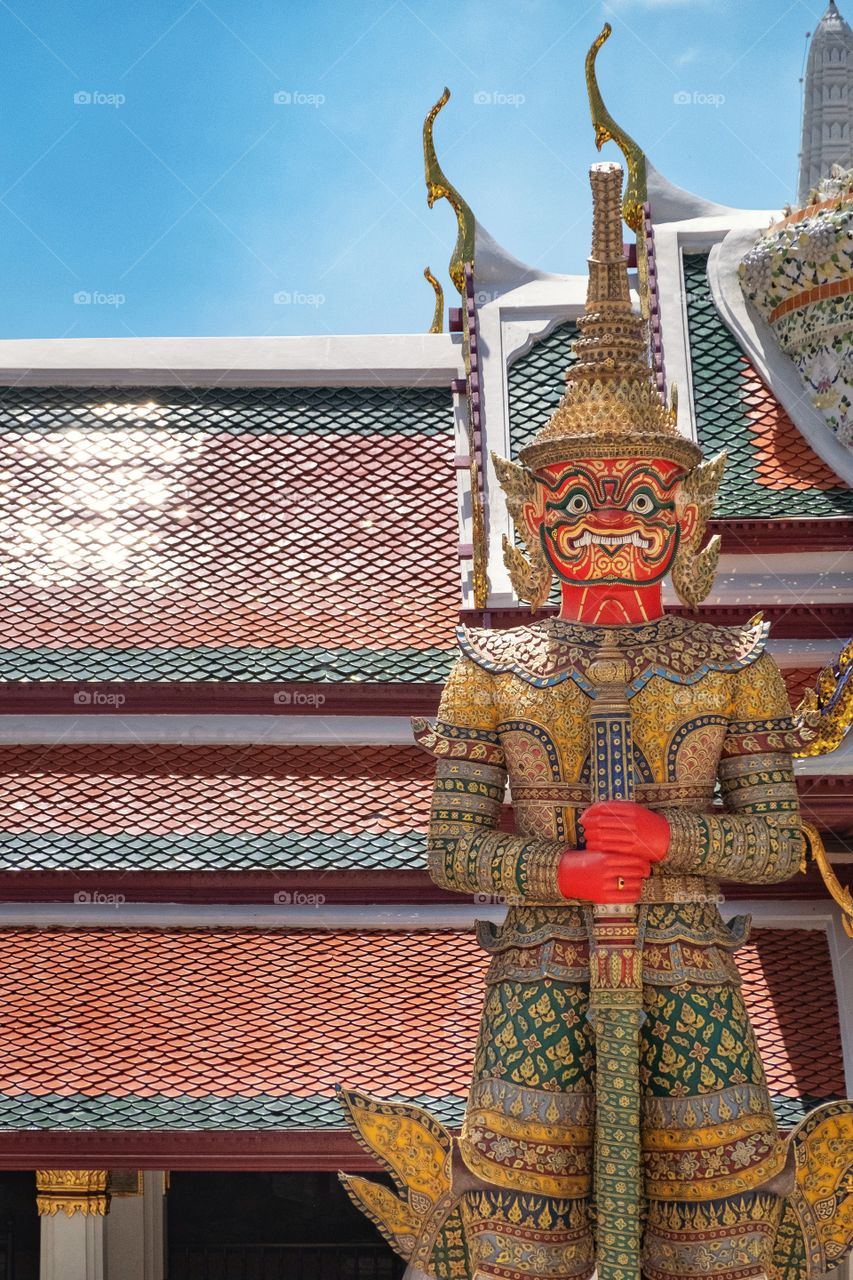 Beautiful Giant statue of Phra Kaew Temple in Bangkok Thailand