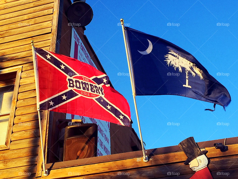 South Carolina Flag blows in the wind above the Bowery home of southern rock group Alabama. 