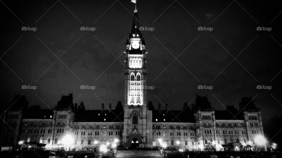 Canadian Parliament at midnight