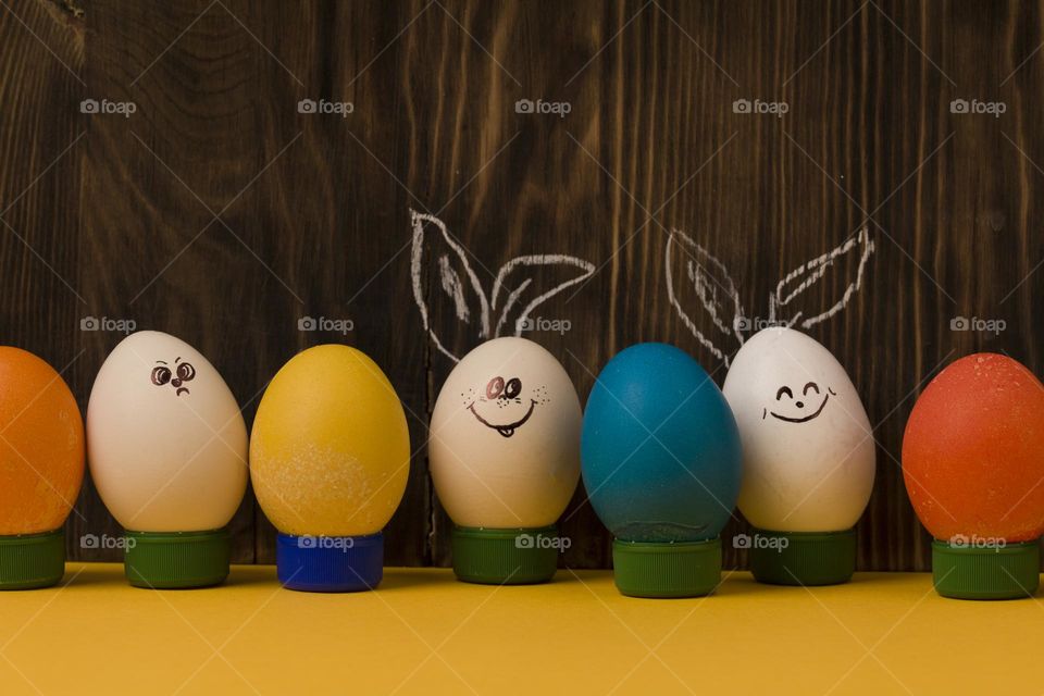 Cute easter eggs composition with copy space.