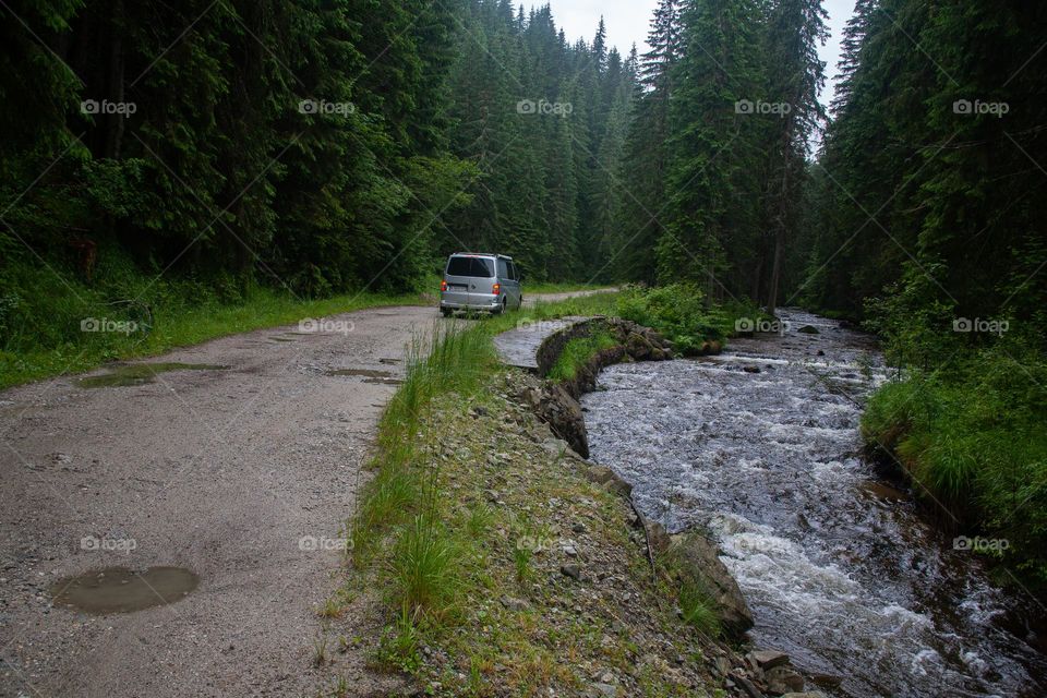 Traveling by car in the mountains 