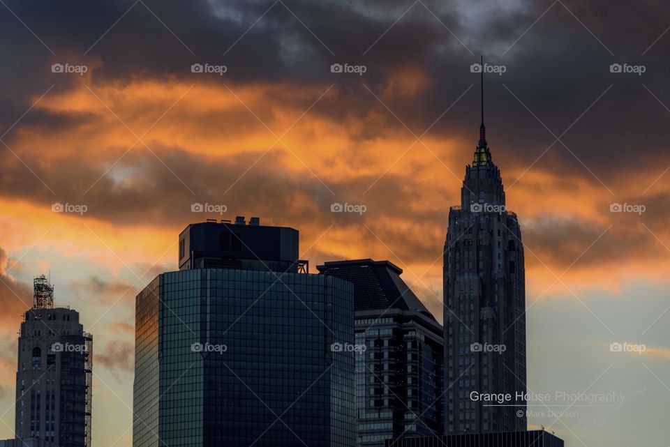 Architecture, City, Downtown, Skyscraper, Sunset