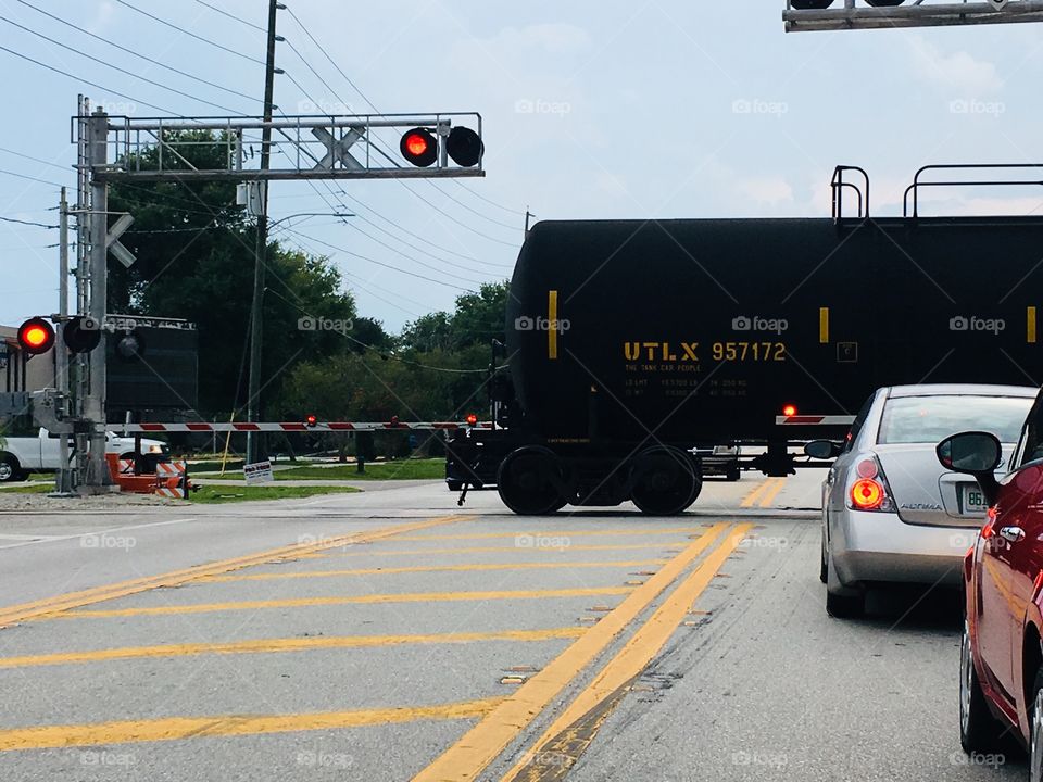 Railroad crossing and a train