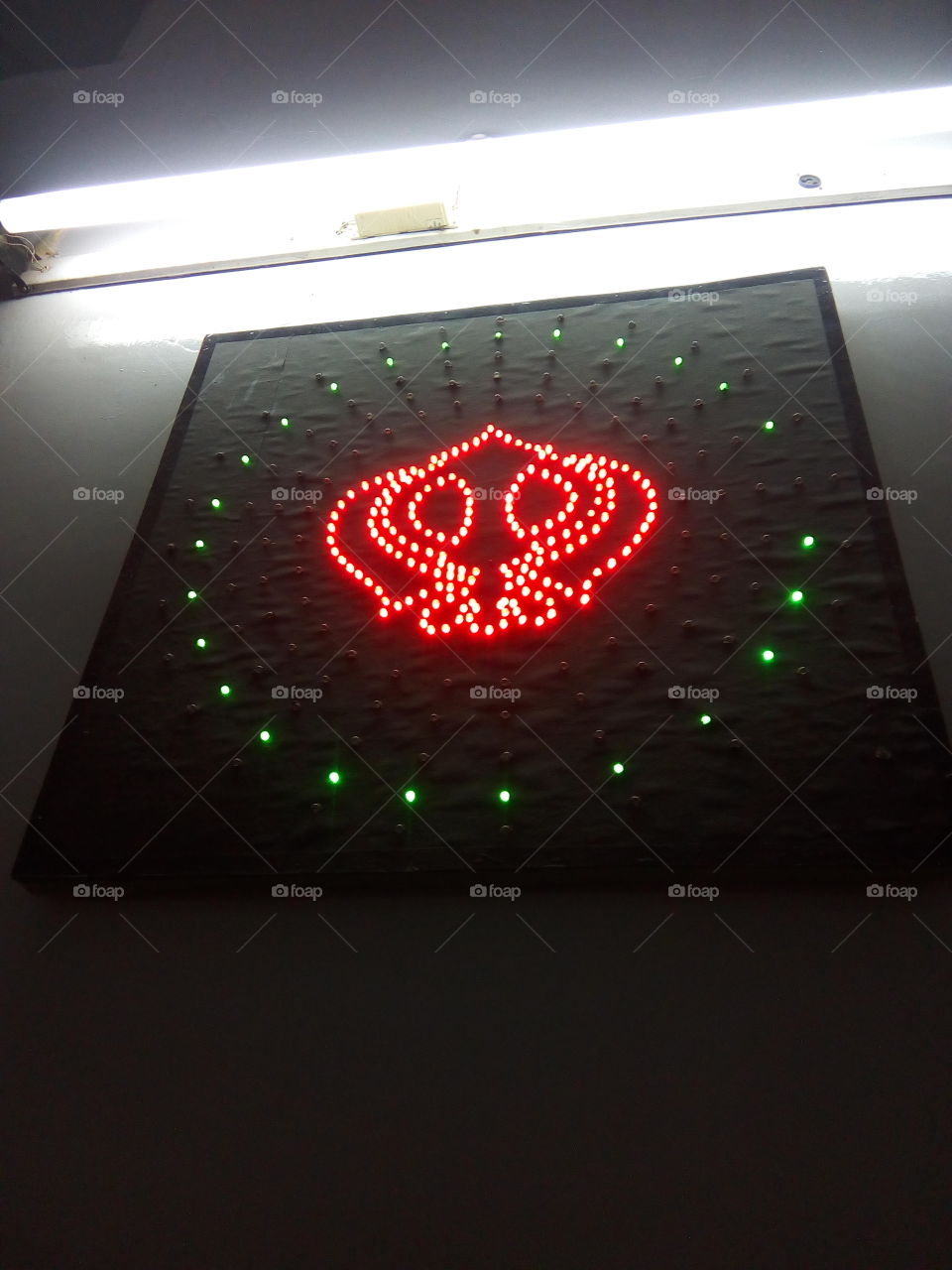 A Sign of Shree Vaheguru Ji (God) in Sikhism made of beautiful blinking lights