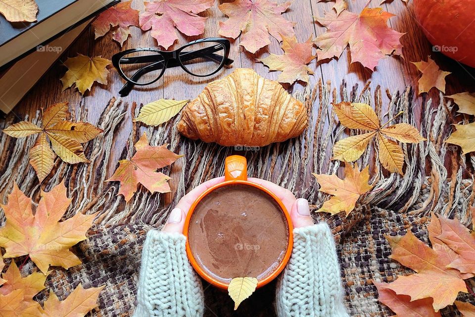 Cozy autumn 🍁🍂 Hot chocolate in the autumn day🍁🍂