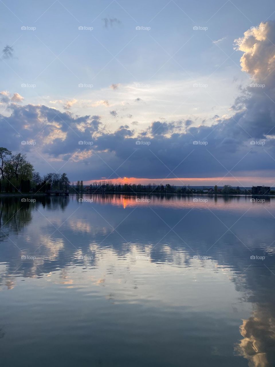 Lake evening dark sky