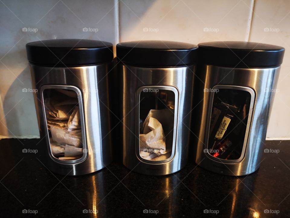 3 canisters for tea and coffee