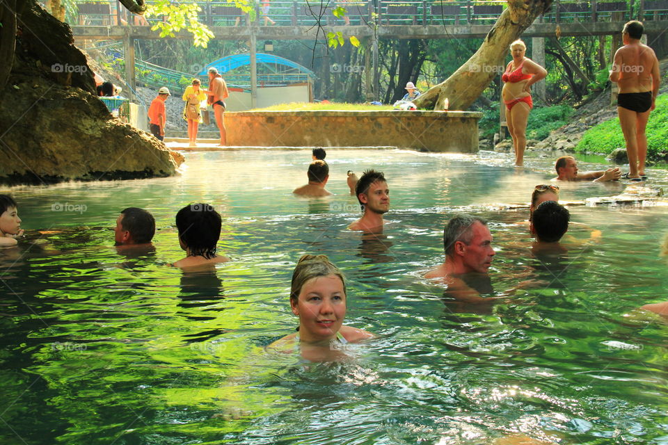 people in hot spring pool. people in hot spring pool at Thailand
