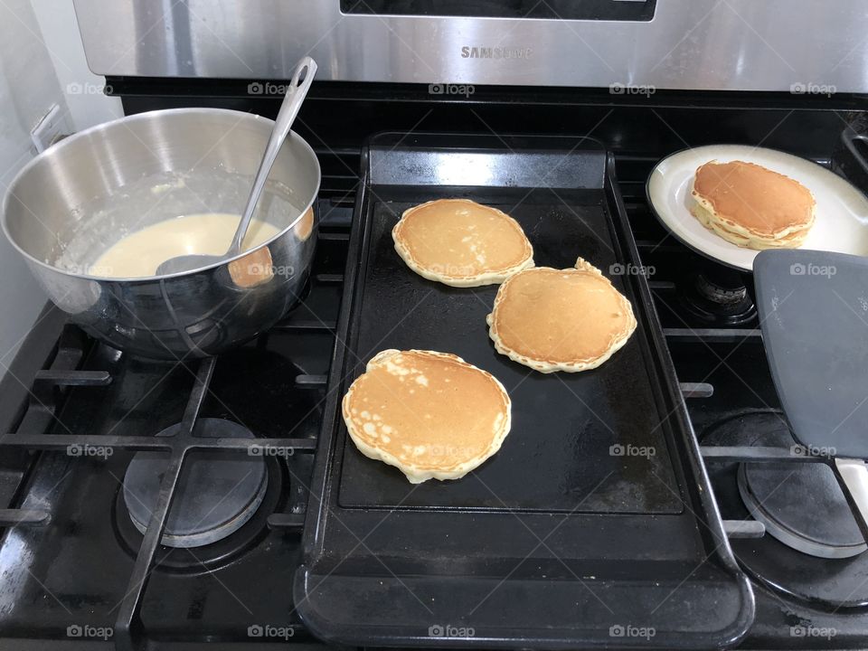 Pancakes on griddle 