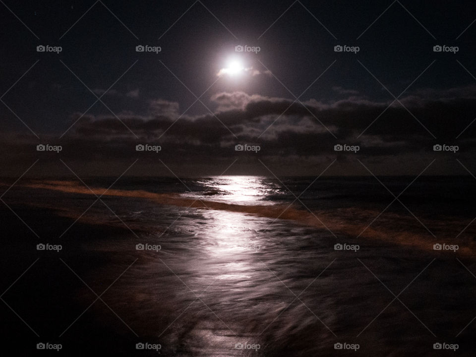 Reflection of moonlight on sea