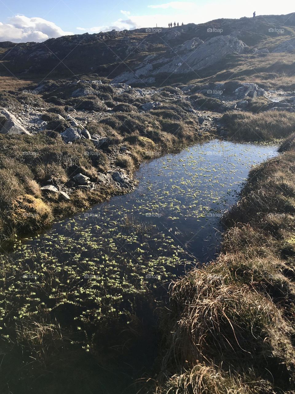 Silhouetted figures on a hiking path on Inishbofin Island off the coast of Galway County, Ireland, taken with an iPhone SE