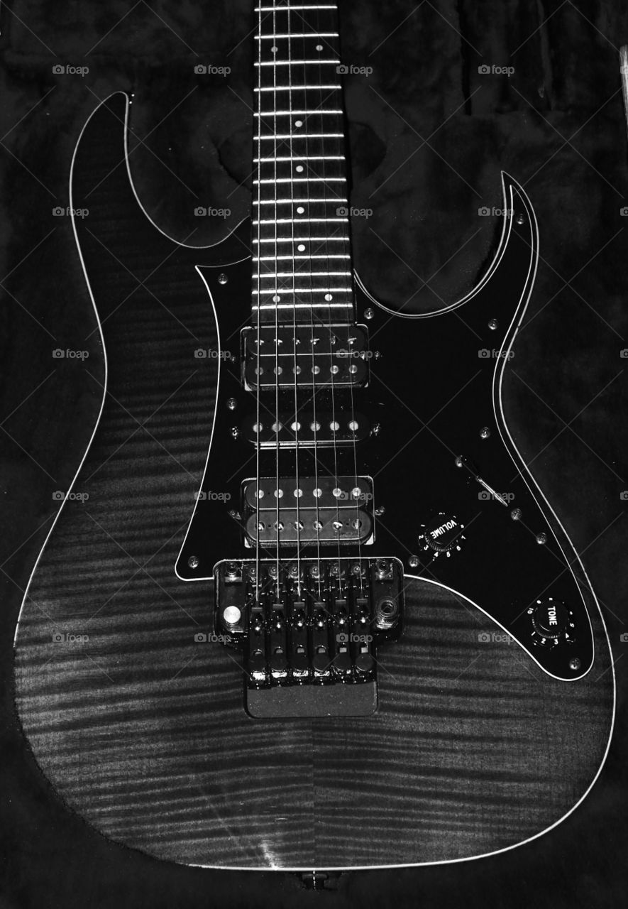 Black and white view of guitar