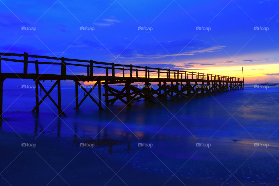 Blue hour sunrise at Angsana Beach, South Borneo, Indonesia.