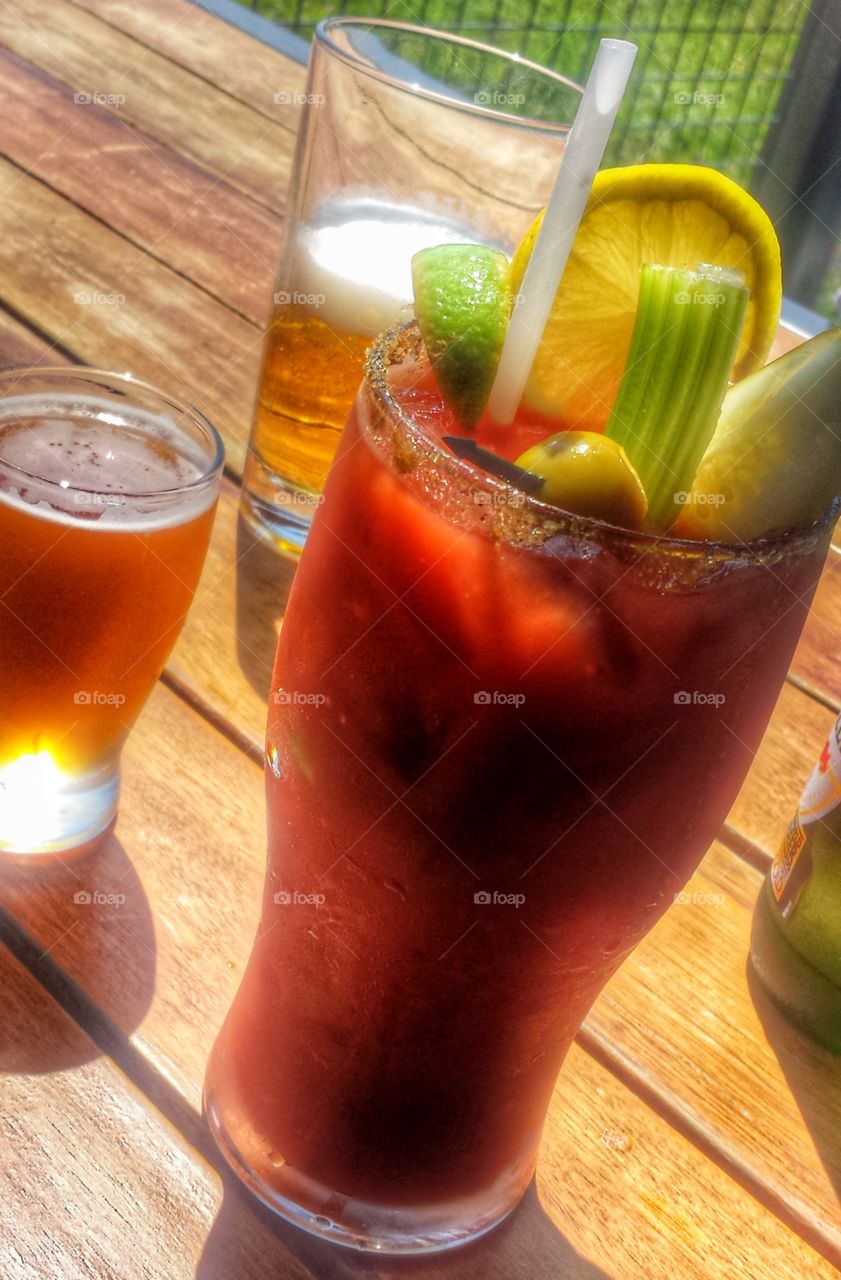 Beverages. Beer and Bloody Mary