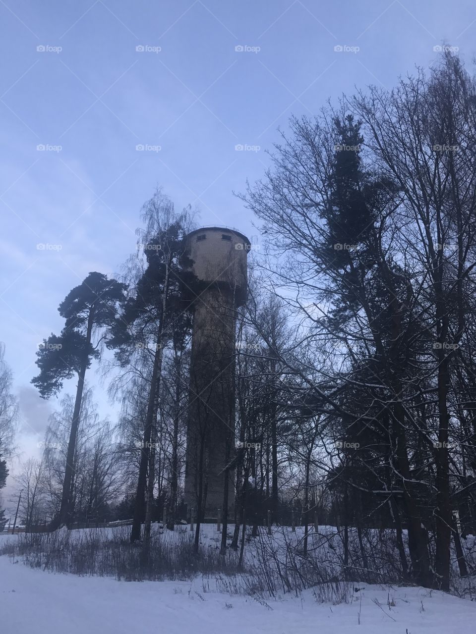 Nighttime and snow , big big building 