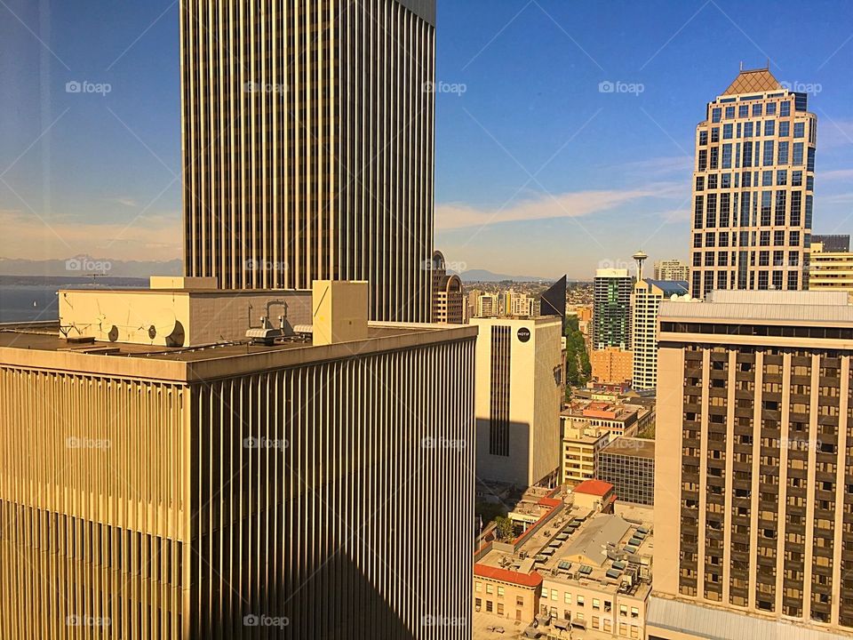 Downtown view from high rise hotel room 