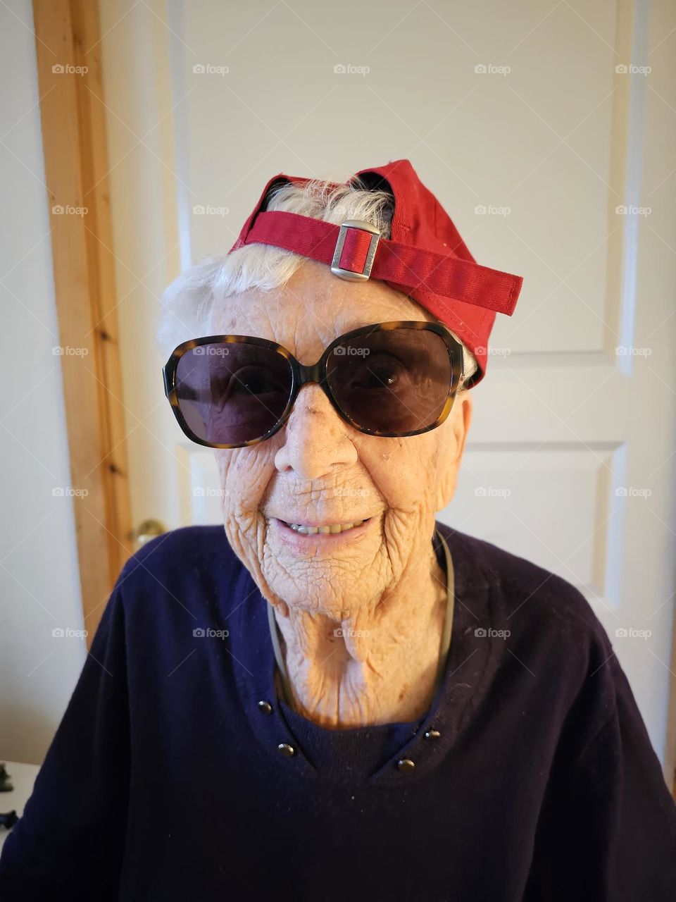 my grandmom, 98 years old,pretty sporty lady, with caps and sunglasses ❤️🧡💛💚💙💜