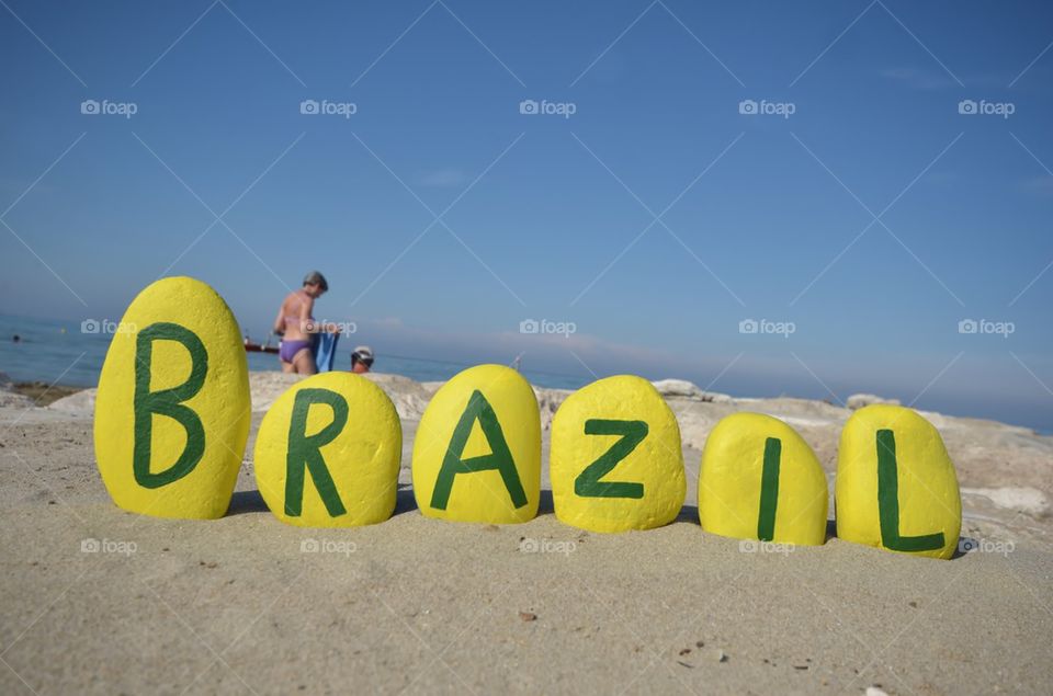Brazil, souvenir with country name on yellow stones