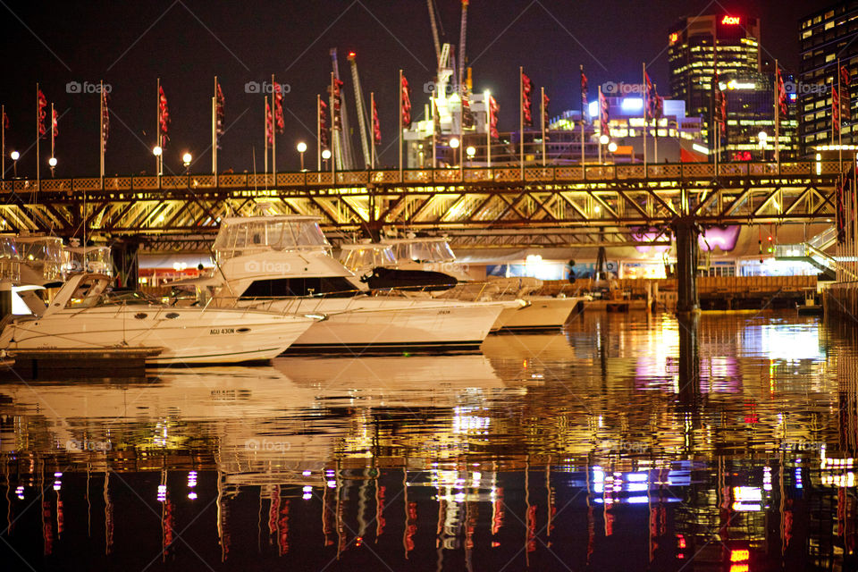 City nigh lights reflecting the harbour