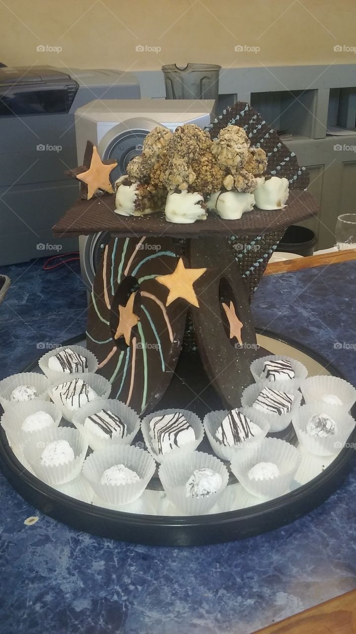 chocolate display with petit four