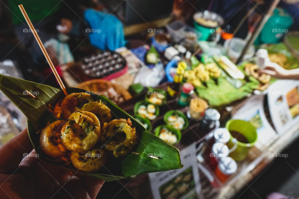 Battered mussels at a Thai night market