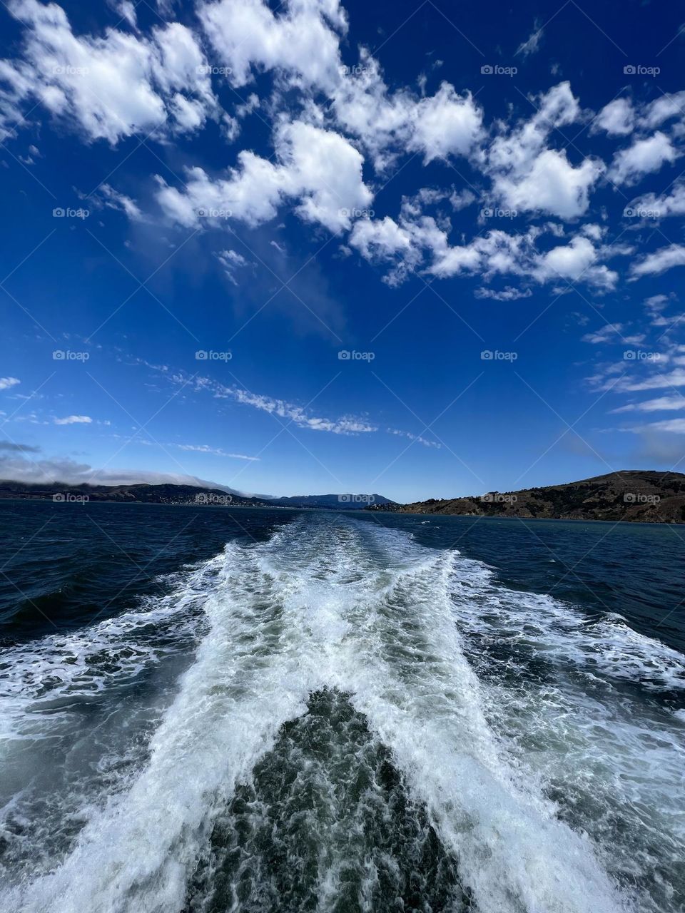 Riding on a Blue & Gold Line ferry going from Tiburon California to San Francisco California