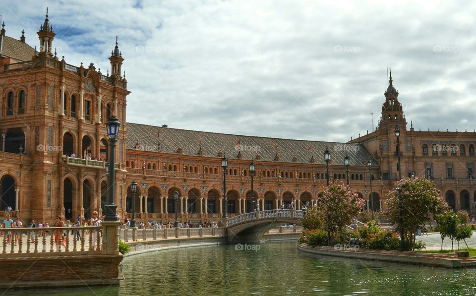 North wing - Plaza de España. View of the north wing of the government building at Plaza de España, Seville, Spain.