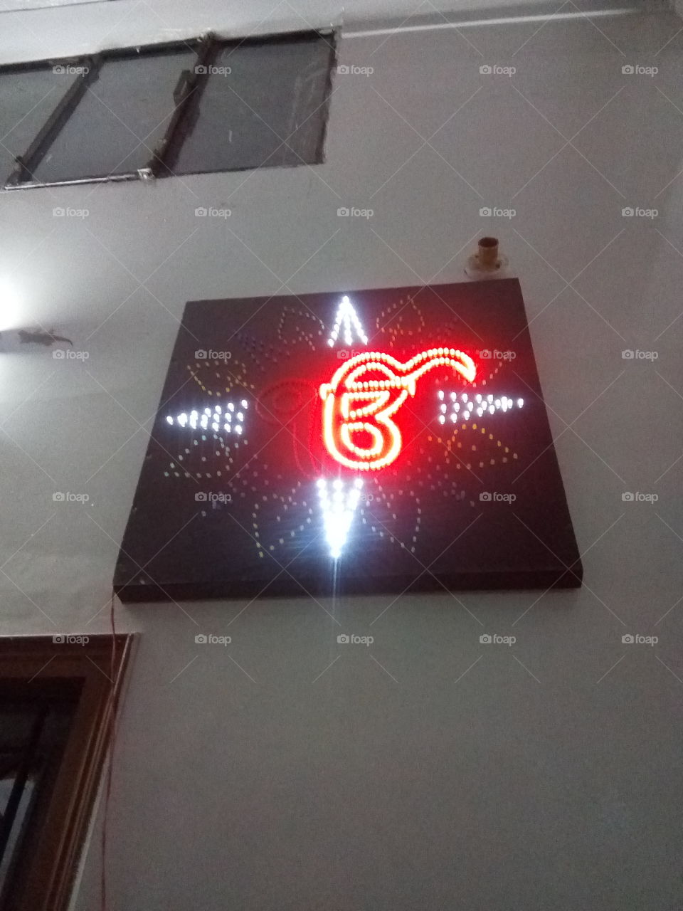 A Sign of Shree Vaheguru Ji (God) in Sikhism made of beautiful blinking lights