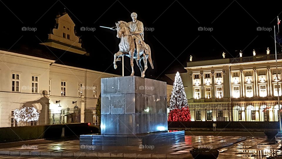 Evening view of Presidential Palace in Warsaw,  Poland