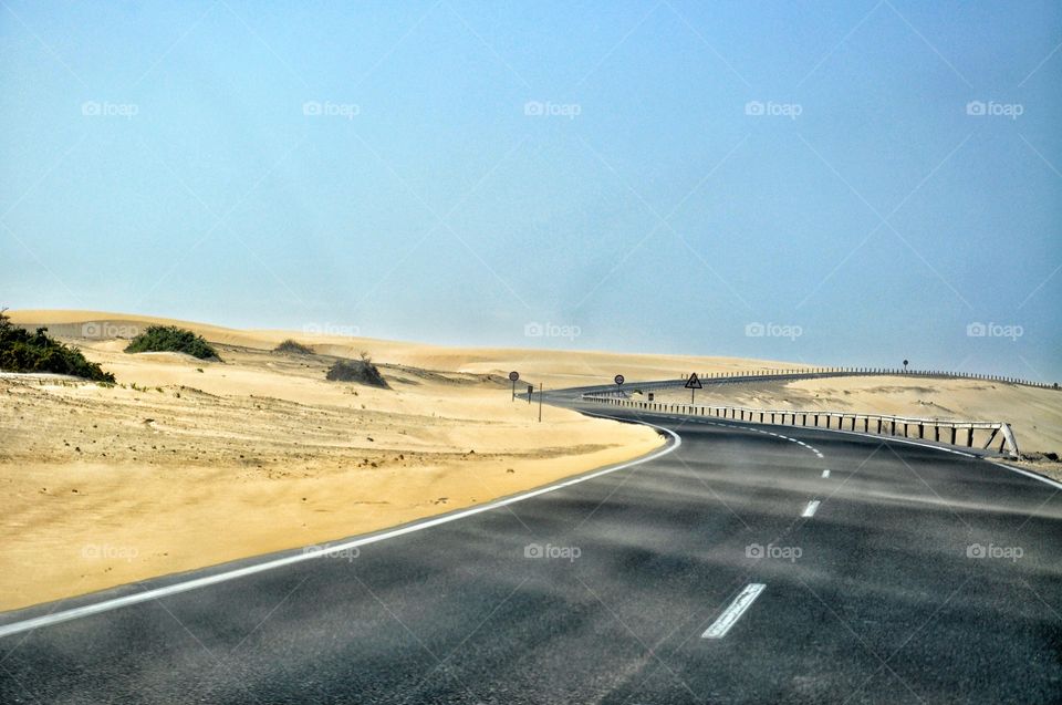 corralejo dunes road on fuerteventura Canary Island in Spain