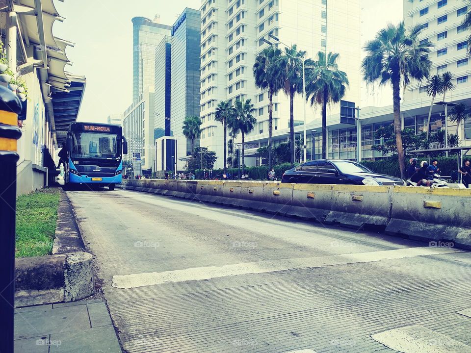 Busway line in Sudirman, Jakarta City, Indonesia