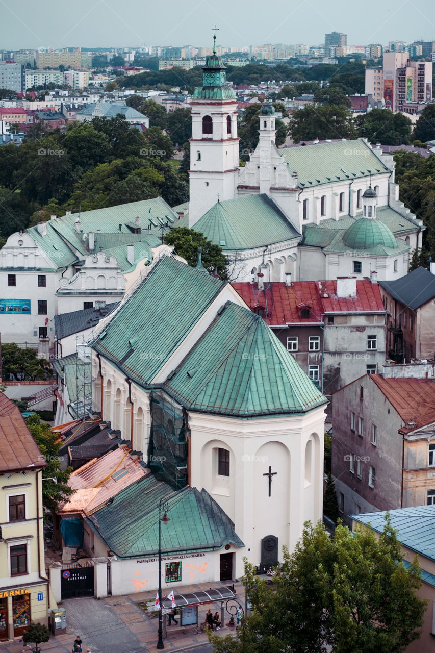 Lublin cityscape. View of old town from Trynitarska Tower