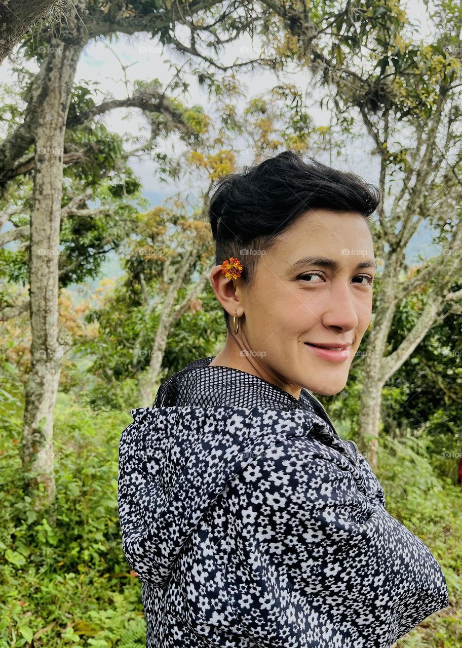 A natural woman smiling 