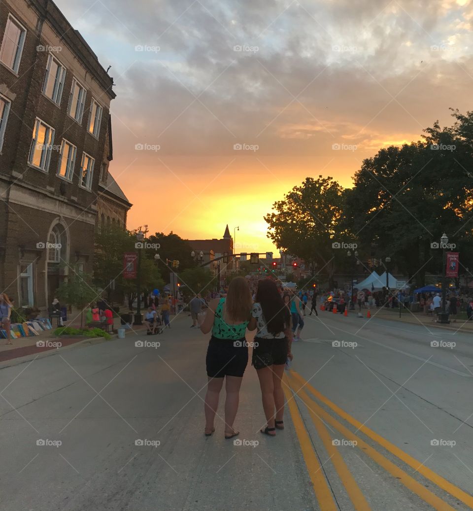 View of city street at festival time