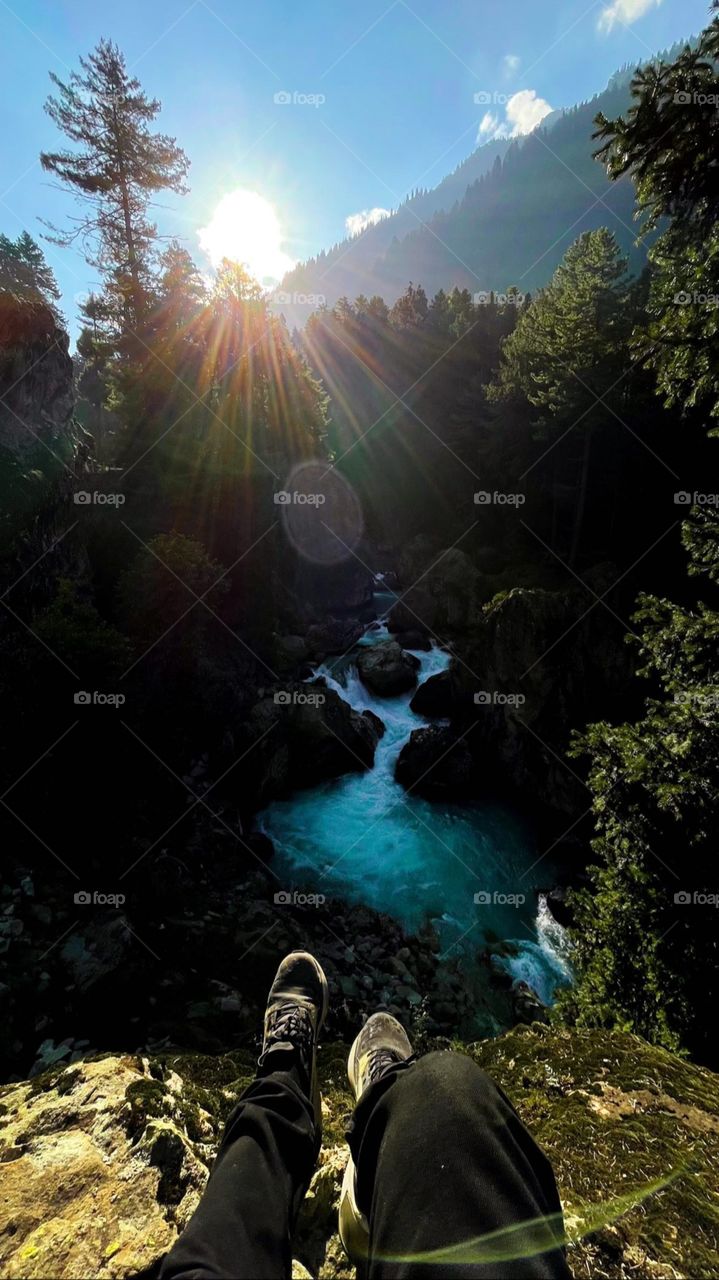 Morning walk in mountains.