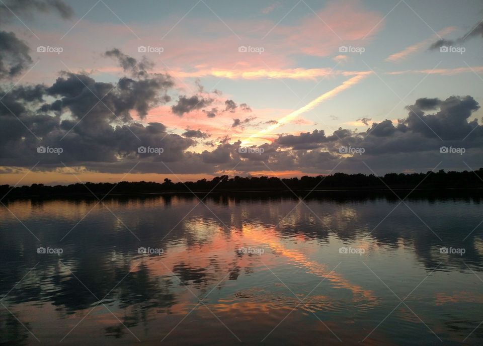 Dramatic sky reflections on lake