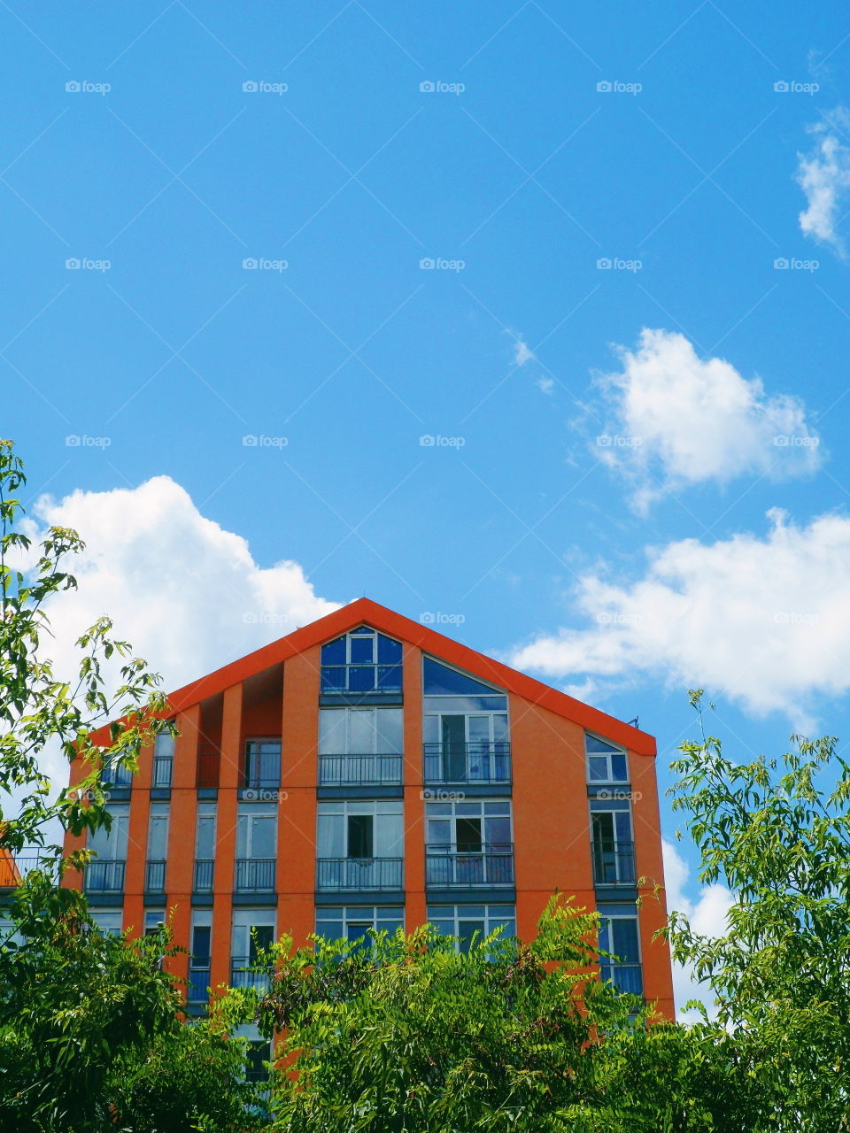 Orange facade of the building