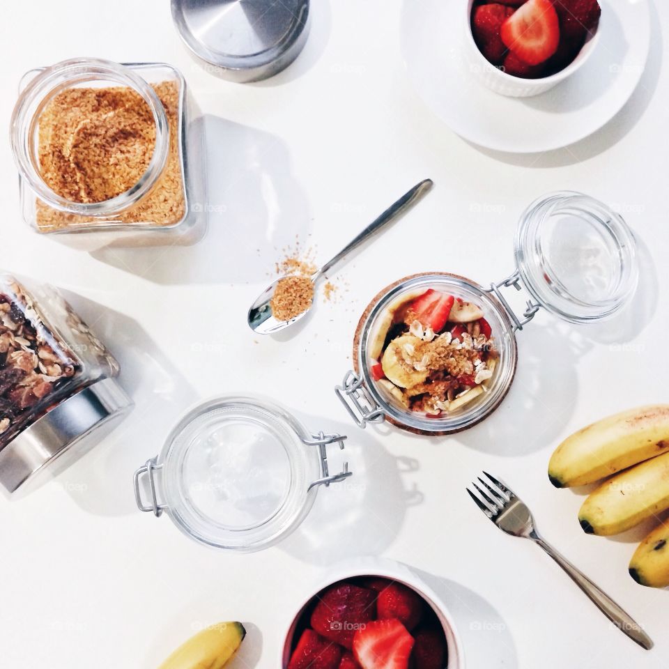 high angle view of breakfast