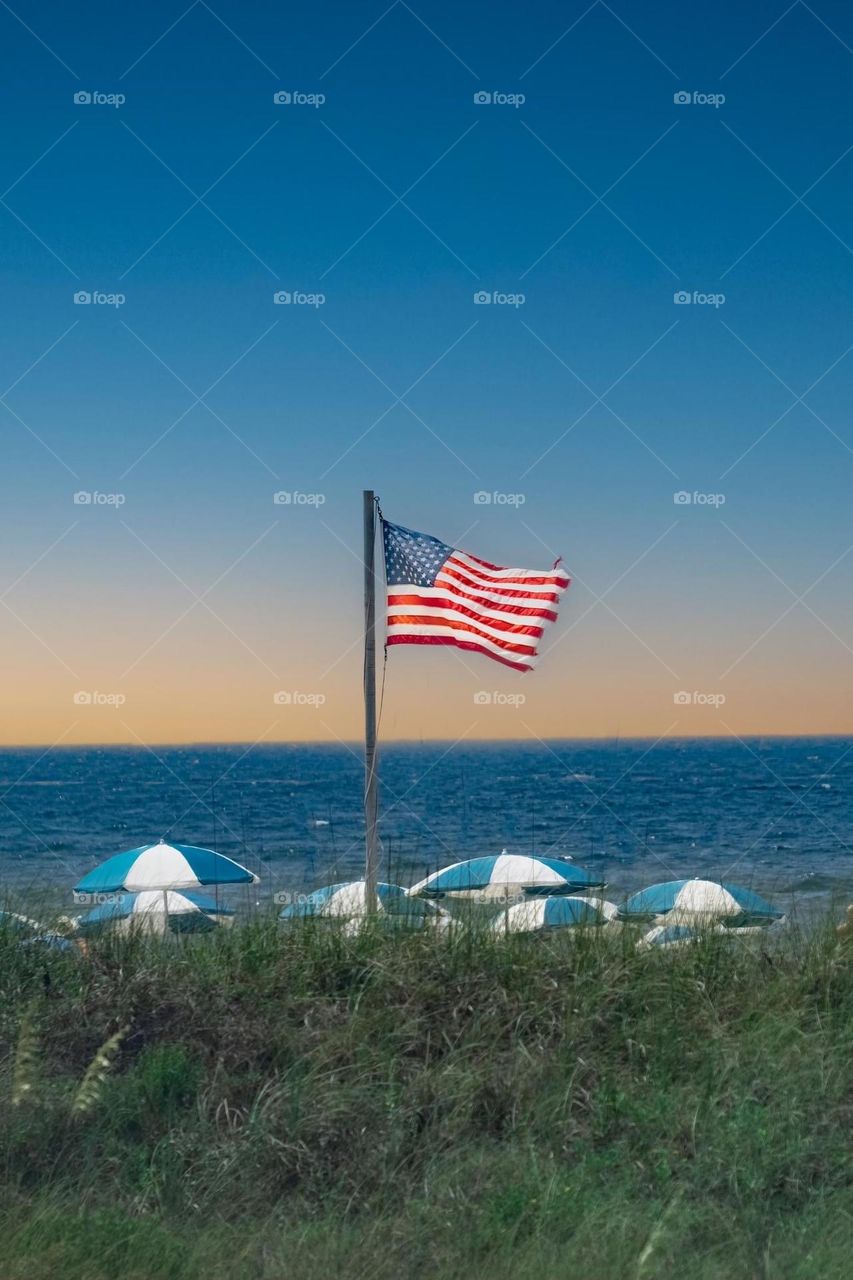 American Flag at Sunset in Orange Beach, Alabama