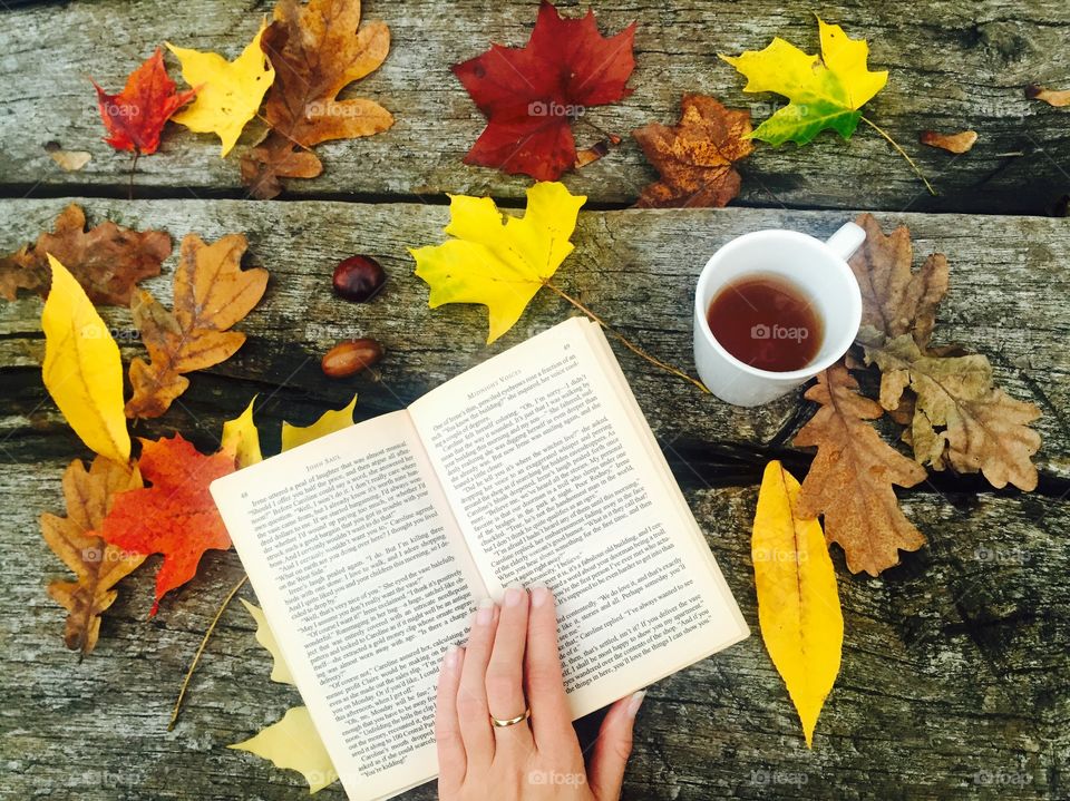 Cup of Hot tea in autumn
