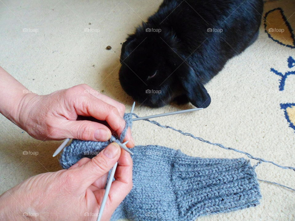 girl knits warm clothes, needlework