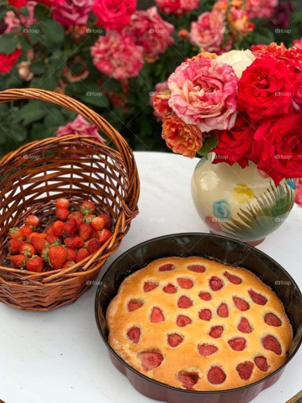 Flowers, strawberries, strawberry pie and spring are here