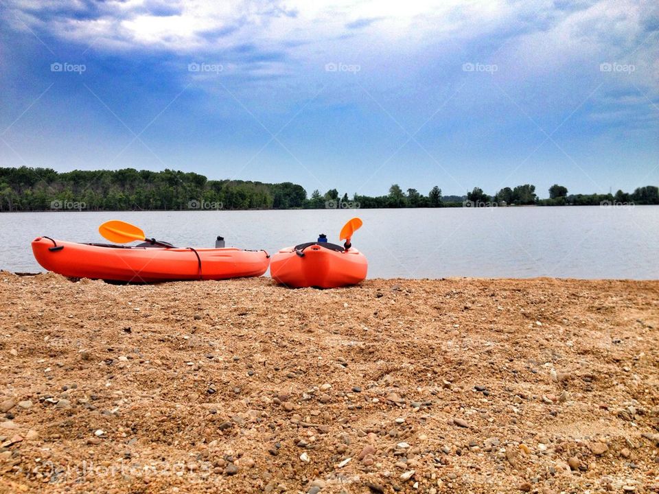 Orange kayaks