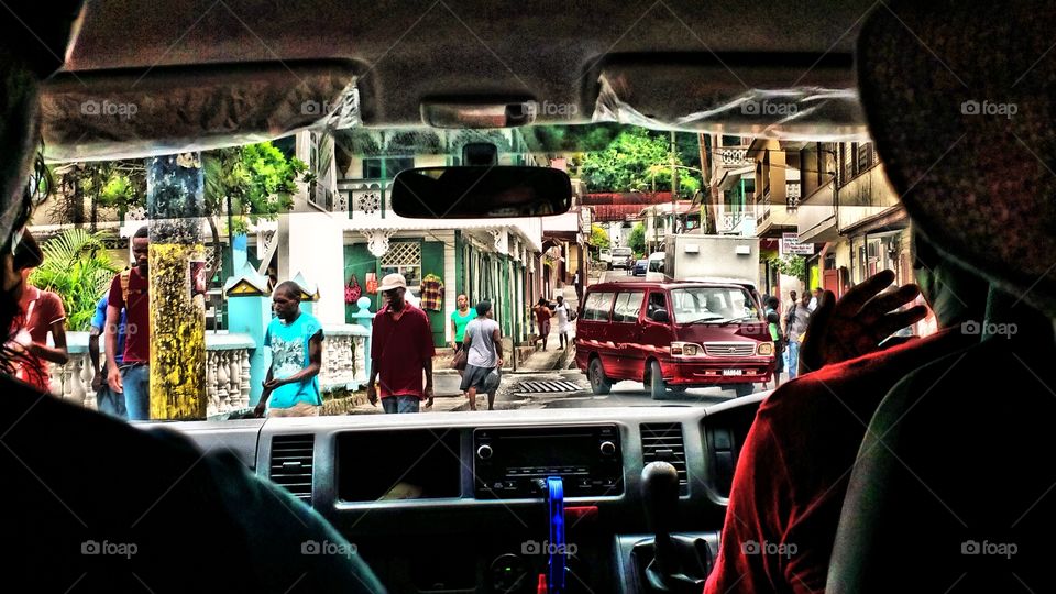 view from inside tour vehicle, St Lucia