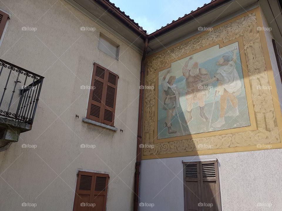 Fresco on the wall of a house - Massagno, Canton Ticino, Switzerland.