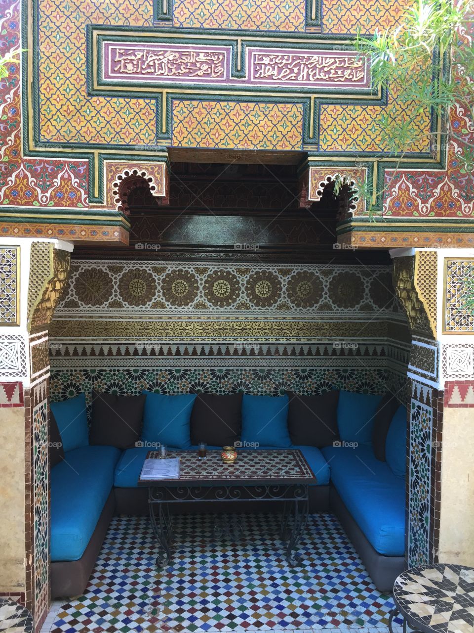 Bench seat at Moroccan restaurant 