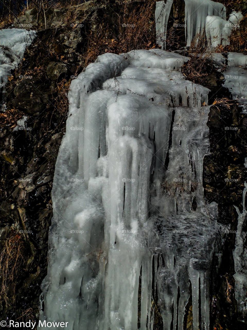 Frozen "waterfalls" in the mountains along skyline drive