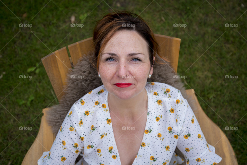 top view of a beautiful woman in the garden